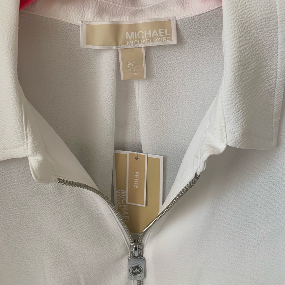 Michael Kors white short sleeve 1/2 zip top